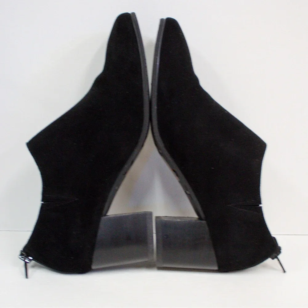 Chocolat Blu Orra Black Suede Leather Block Heel Ankle Boots Shooties Women 8.5